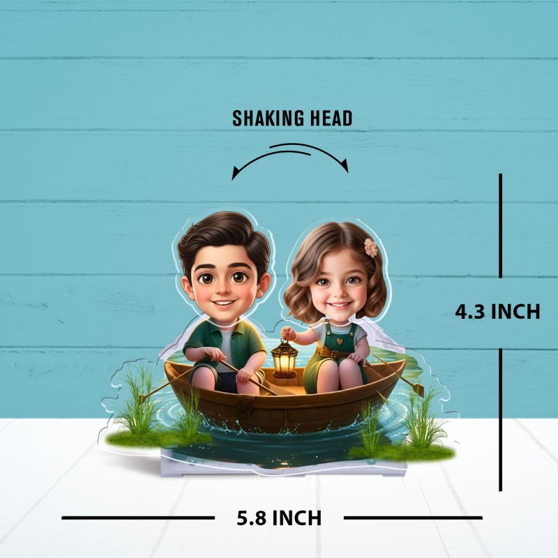 Personalized Couple Bobblehead Caricature Gift for Husband, Wife, Girlfriend, Boyfriend & Friends Solar Powered Moving Head Couple Gift for Birthday (Boat Cute Couple)